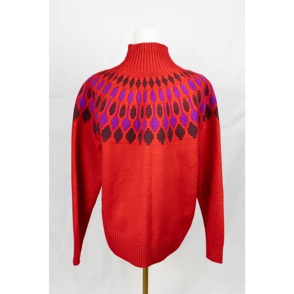 Ann Taylor Size XL Sweater Pullover Geometric Pattern Red Purple NWT - Picture 2 of 6